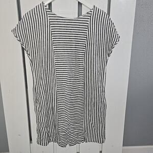 Madewell Stripe Play Button-Back Tee Mini Linen Dress Black White Stripe Size S‎